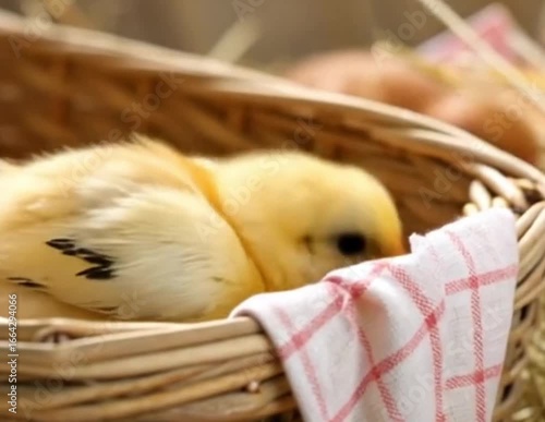 chick sleeping in a basket