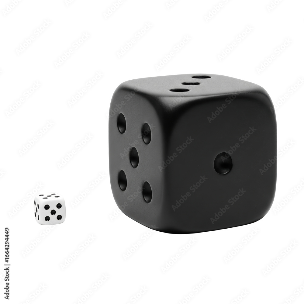 A large black die and a small white die are placed side by side, symbolizing games of chance, probability, and strategic choices. A large black die and a small white die are placed side by side, symbolizing games of chance, probability, and strategic choices.