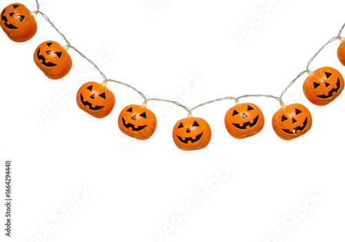 Halloween String Lights with JackoLantern Bulbs on Black Background isolated on transparent background