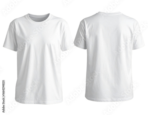 White casual t-shirt, front and back view on transparent background
