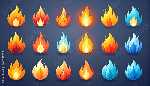 fire icons and flame shapes,