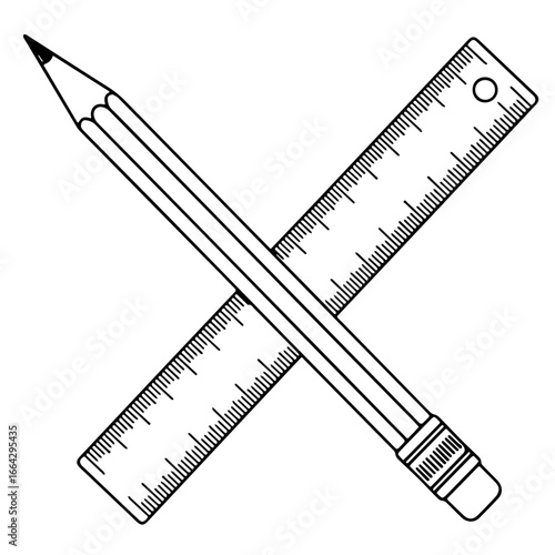 A Black and White Illustration of a Crossed Pencil and Ruler