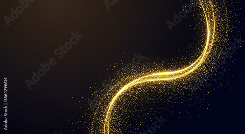 Golden Light Trail Abstract Background: Glittering Particles and Swirling Design