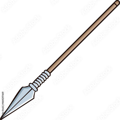 A simple illustration of a spear, showing its pointed tip and wooden shaft.