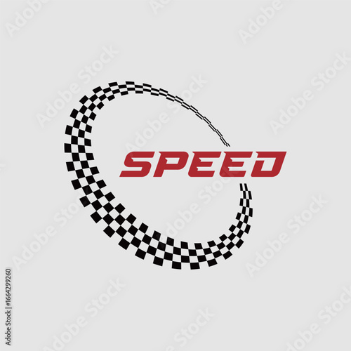 Racing logo with checkered flag circle and speed