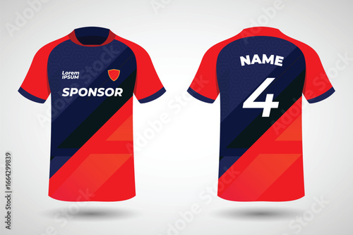 Wallpaper Mural Sports jersey t shirt design flat sketch illustration, Stripe abstract printed Round neck football jersey concept with front and back view for Cricket, soccer, Volleyball and badminton uniform kit Torontodigital.ca