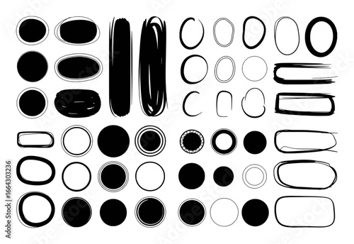 Collection of Hand-Drawn Black Circles, Ovals, and Rectangles