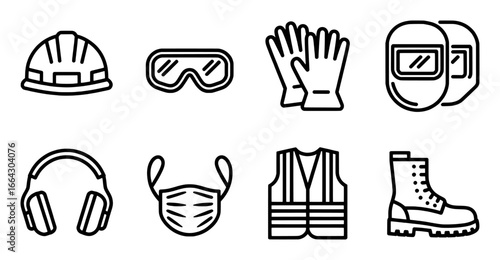 Collection of Personal Protective Equipment (PPE) Icons for Safety and Work
