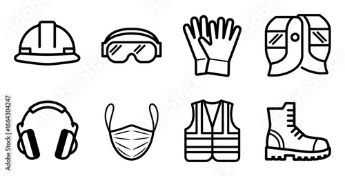Collection of Personal Protective Equipment (PPE) Icons for Safety and Work