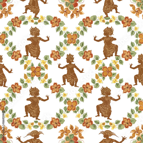 Seamless Pattern, Seamless pattern of traditional dancers with floral garlands on white background Stock royalty free.