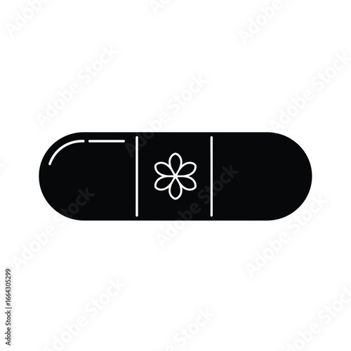 Black capsule with white flower design pill medicine