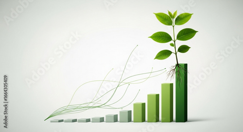 Growth chart with plant showing business development and financial success and investment growth strategy concept