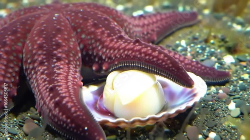 Starfish consuming a shellfish