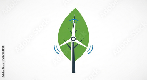 Green energy wind turbine leaf renewable power sustainability eco friendly technology innovation vector design