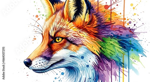 Wallpaper Mural Vibrant Watercolor Fox Portrait with Colorful Splashes. Torontodigital.ca