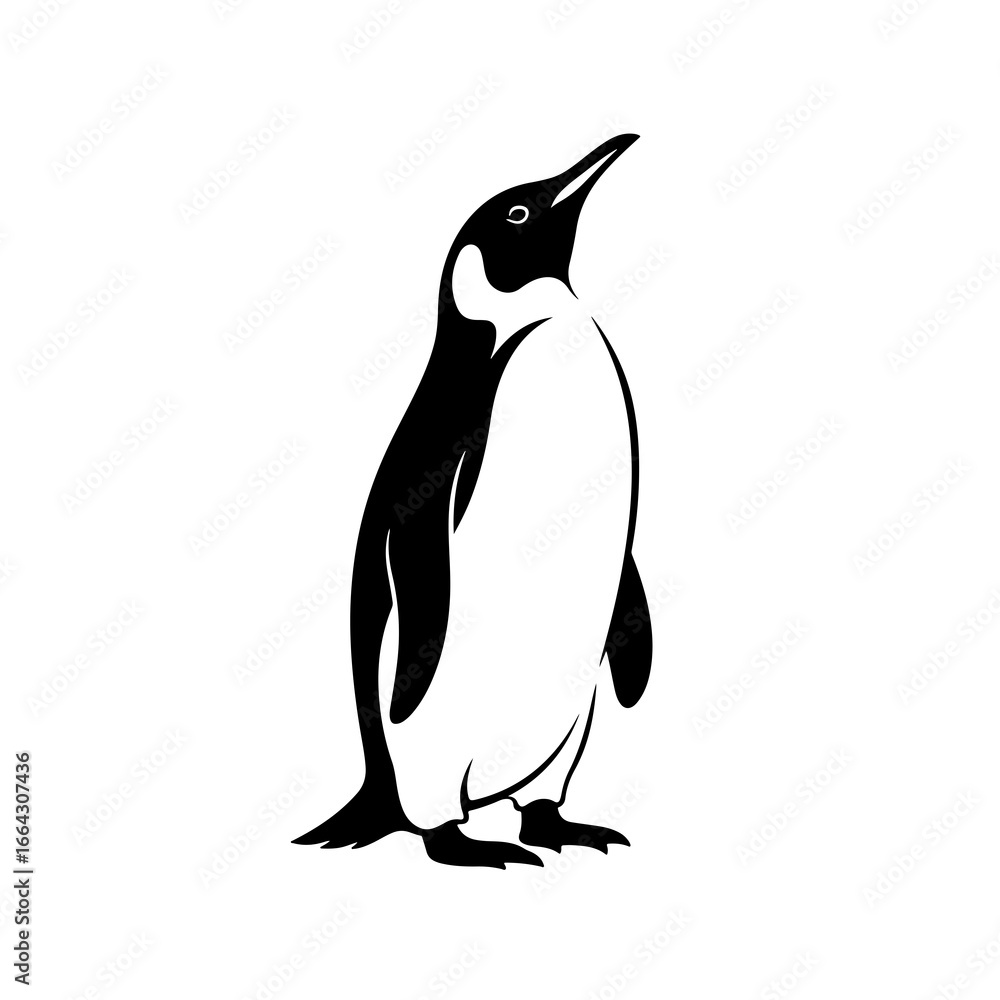 Fototapeta premium A silhouette of a penguin in looking up pose. Isolated penguin tattoo design.