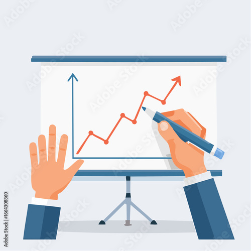 Business Hands Drawing Growing Graph on Projection Screen