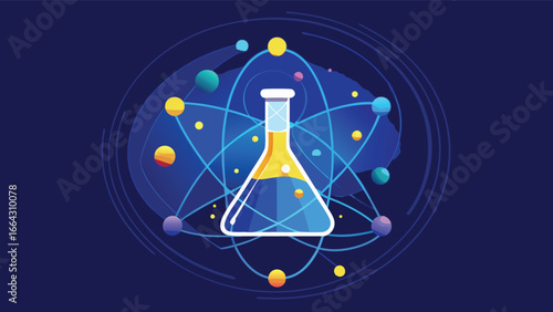 A blue background with a laboratory flask, symbolizing a scientific theme and experimentation..eps