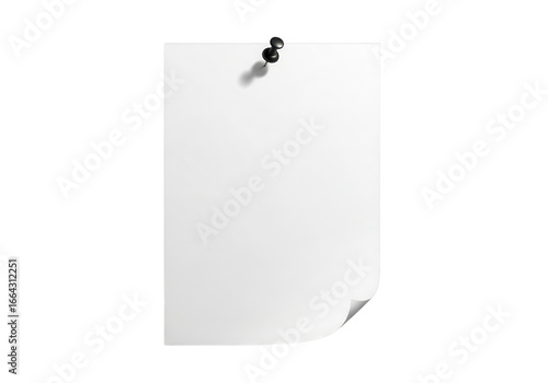 Blank sheet of paper pinned on the wall with tack isolated PNG with Transparent Background