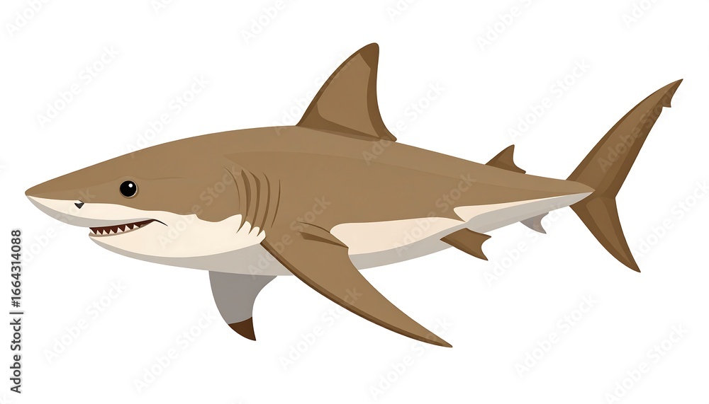 Naklejka premium A stylized illustration of a large shark, showcasing its impressive form and sharp features against a plain white background.