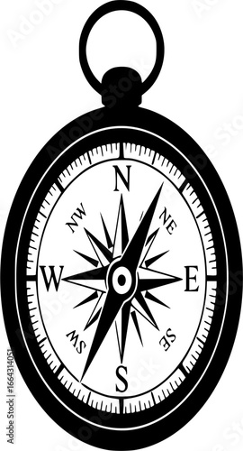 Vintage Compass silhouette vector art illustration on white background