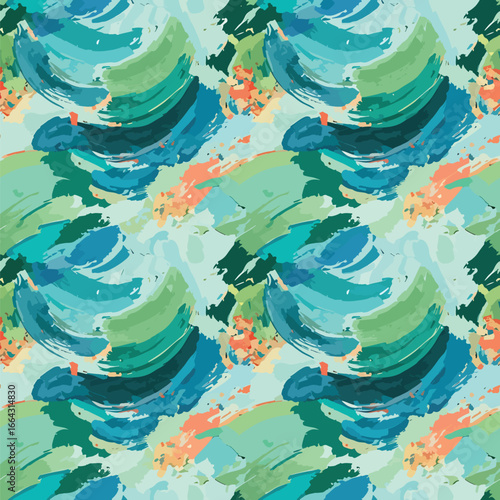 Seamless Pattern, Vivid abstract brush strokes seamless pattern in blue green and orange hues Stock royalty free image.