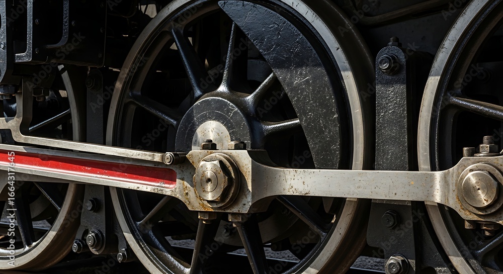Fototapeta premium Vintage Steam Locomotive Wheels Close-up.