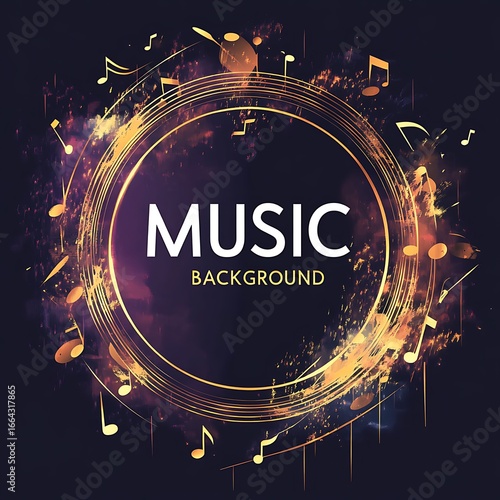 Abstract music background with golden notes