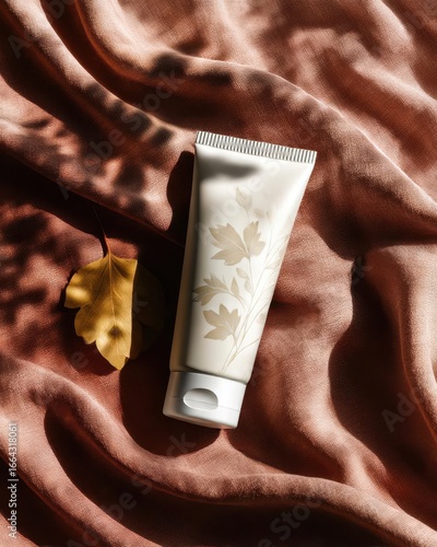 Elegant Skincare Tube on Fabric