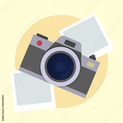 Camera and polaroid photos Photographer profession or hobby activity