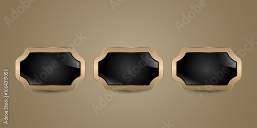 Groups of  Luxury Gold Buttons design for social mwdia UI vector, three sleek metallaica buttons, icons, symbols The deep black glossy center vector
