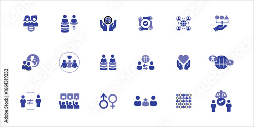 diversity icons set. human right, unity, gender, ethnicity and more. simple colored vector illustration