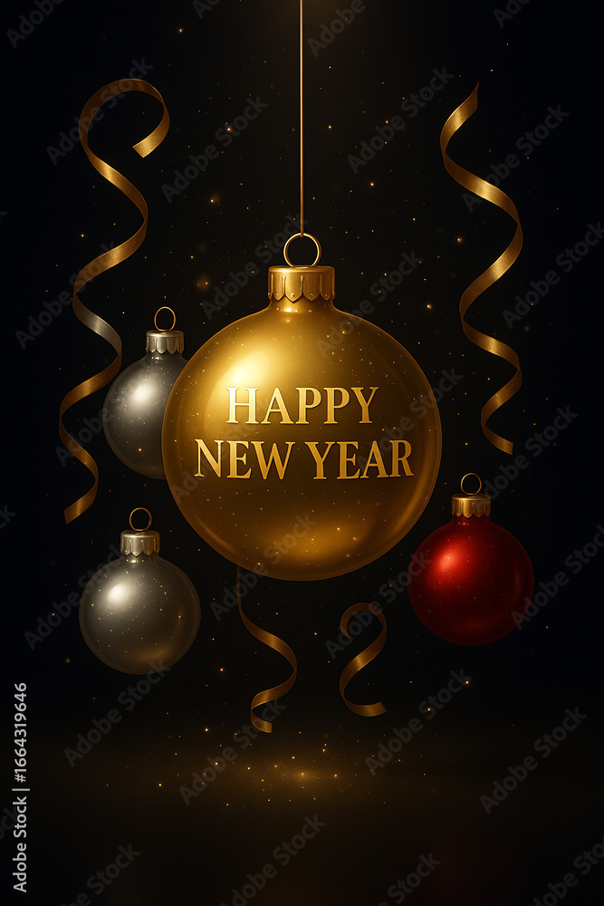 Happy New Year Celebration Text with Festive Gold on Black Elegant Background Happy New Year Celebration Text with Festive Gold on Black Elegant Background