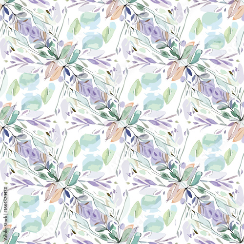 Seamless Pattern, Watercolor leaves seamless pattern with delicate foliage and pastel hues Stock royalty free