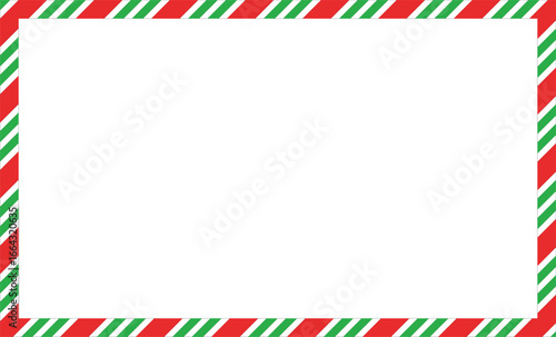 Christmas candy cane rectangle frame with red and green stripe. Christmas candy cane borders.  Blank Christmas and new year template. flat style.