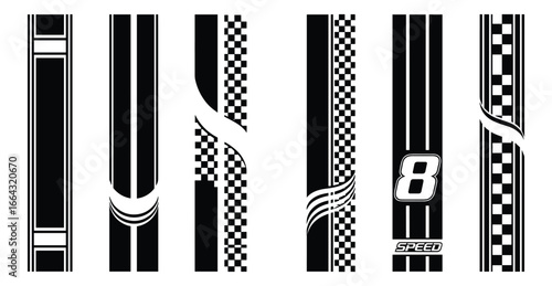 Variety of racing stripes in black and white. Great for car decoration or adding a speedy touch.