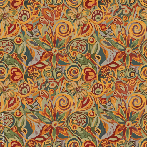 Seamless Pattern, Vibrant floral tapestry with autumn hues in a seamless pattern design Stock royalty free image.