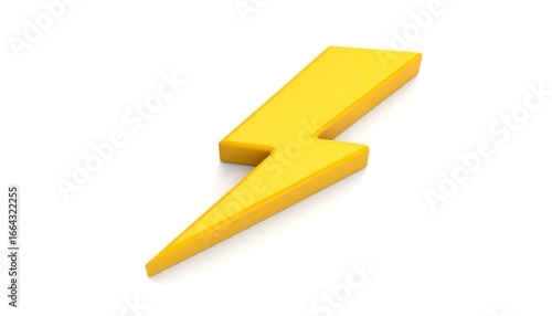 3D rendered, bright yellow lightning bolt graphic against a white background.  A stylized, solid, isometric lightning symbol