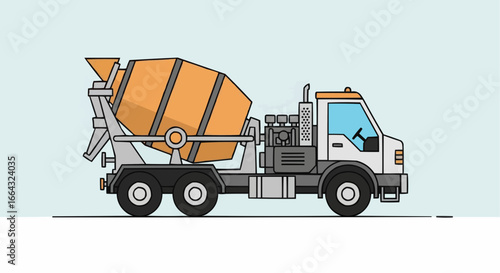 Side view of a concrete mixer truck.
