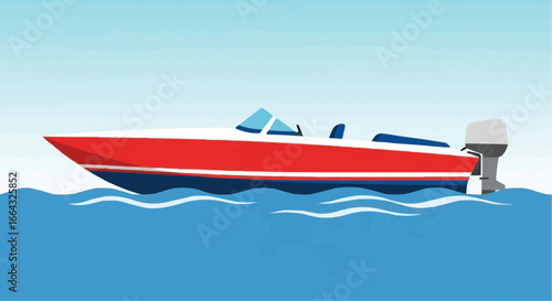 Illustration of a red and white motorboat on blue water with an outboard engine. Free Download Illustration of a red and white motorboat on blue water with an outboard engine. - GFXLoad