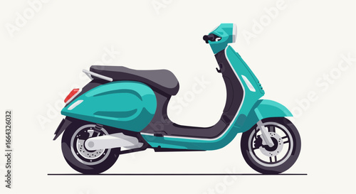 Illustration of a turquoise electric scooter with a black seat and wheels, perfect for city commuting.