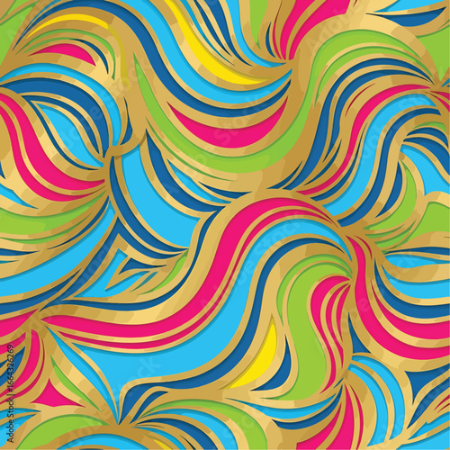 Seamless Pattern, Vibrant abstract pattern with flowing wavy lines and gold accents for modern designs Stock royalty free image.