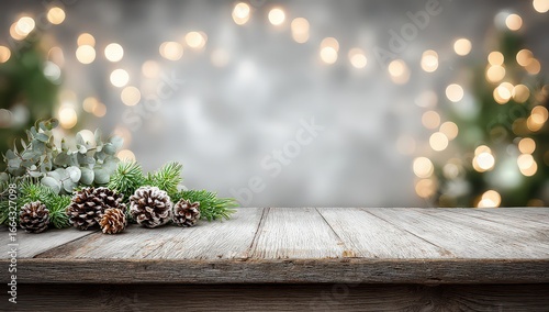 Rustic Wooden Tabletop With Christmas Decorations
