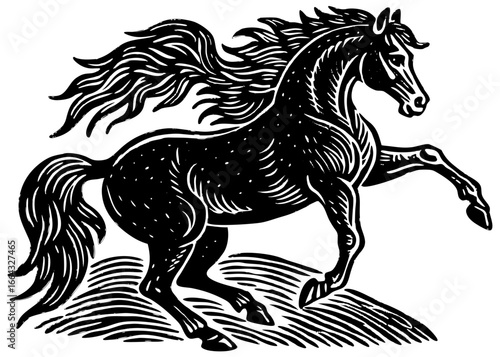 Bucking Horse Silhouette Linocut | Rodeo Bronco SVG | Rustic Western Vector
