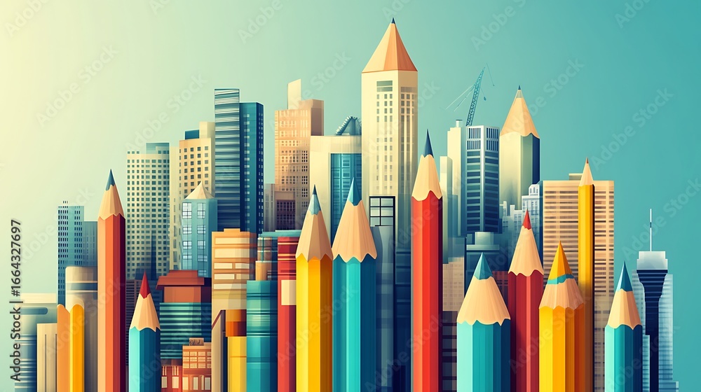 Obraz premium Colorful pencil cityscape