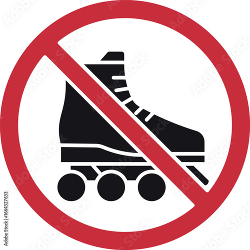 No roller skating allowed sign with red prohibition circle , vector illustration .