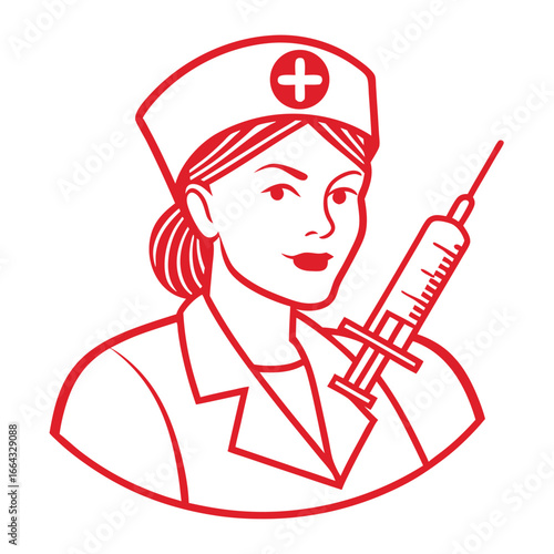 red nurse holding syringe clip art preview
