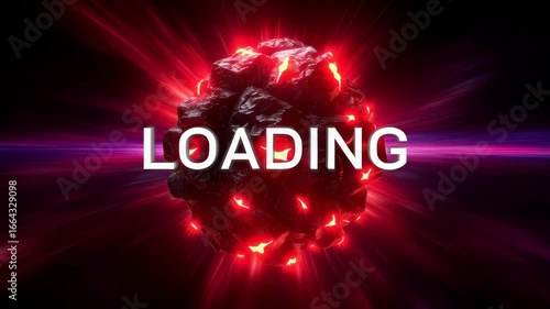 Vibrant Cosmic Sphere With Dynamic Red Light Beams Against Dark Background Representing Loading Animation