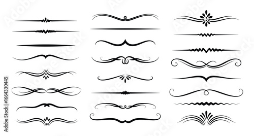 Collection of ornamental dividers set. Decorative text separators and border elements isolated on white. Vector.