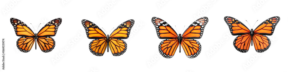 Fototapeta premium Monarch Butterfly Set: Vibrant Orange and Black Wings Isolated on White